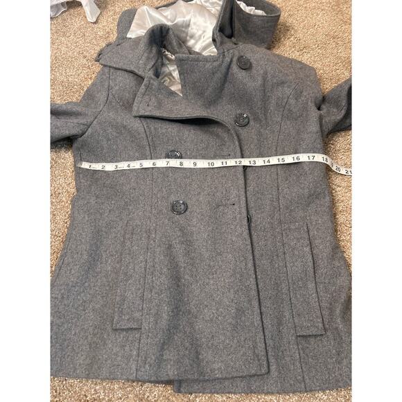 Calvin Klein Wool Blend Light Gray 3 Button Peacoat Size 8 with removable hood - Picture 10 of 12